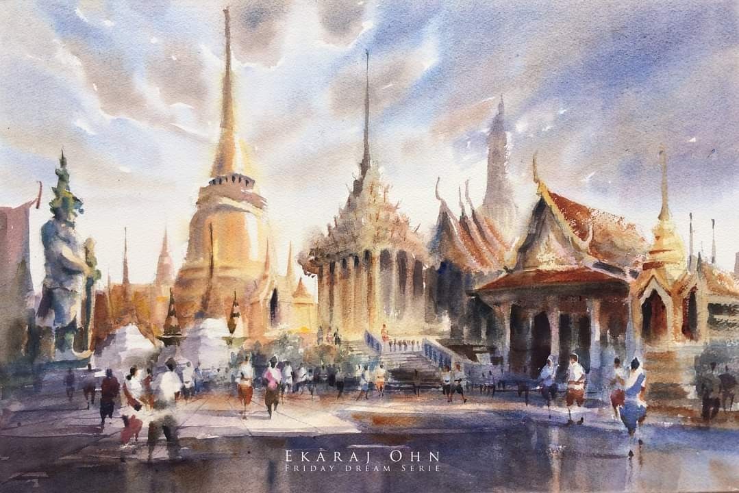 ภาพวาดสีน้ำวัดพระแก้ว