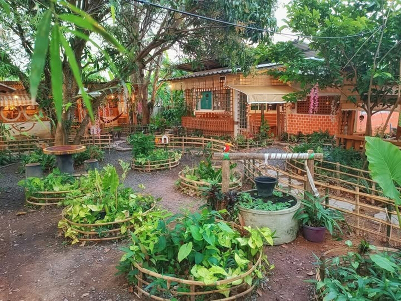 บ้านสวนชั้นเดียว รั้วไม้ไผ่