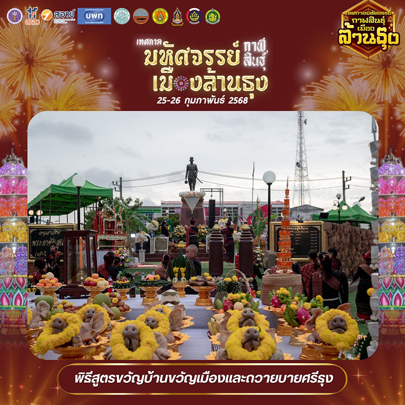 กิจกรรมภายในเทศกาลมหัศจรรย์กาฬสินธุ์ เมืองล้านธุง พิธีสูตรขวัญบ้านขวัญเมืองและถวายบายศรีธุง
