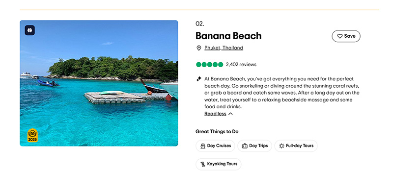 หาดกล้วย หาดที่ดีที่สุด อันดับสอง Tripadvisor