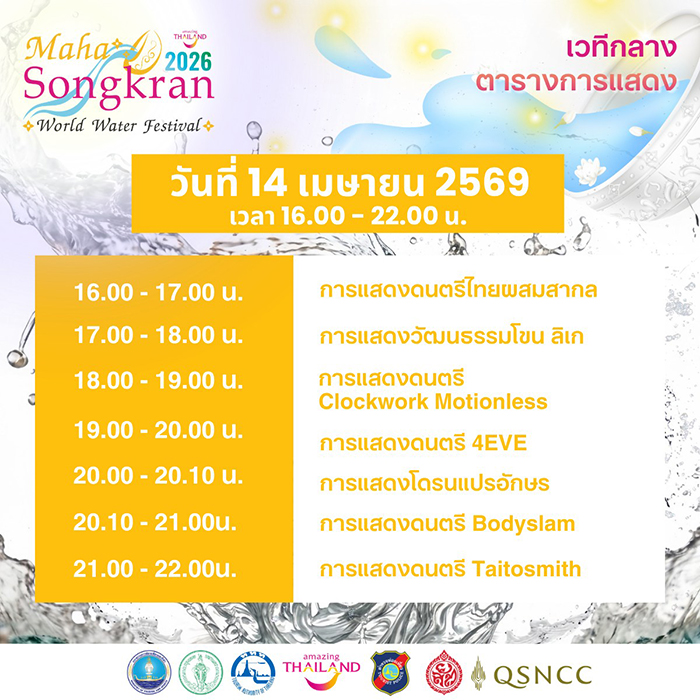 Maha Songkran World Water Festival 2026 การแสดง