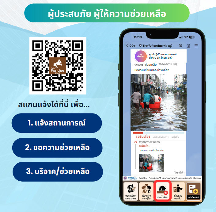 น้ำท่วมหาดใหญ่ แจ้งเหตุ ขอความช่วยเหลือผ่าน Traffy Fondue