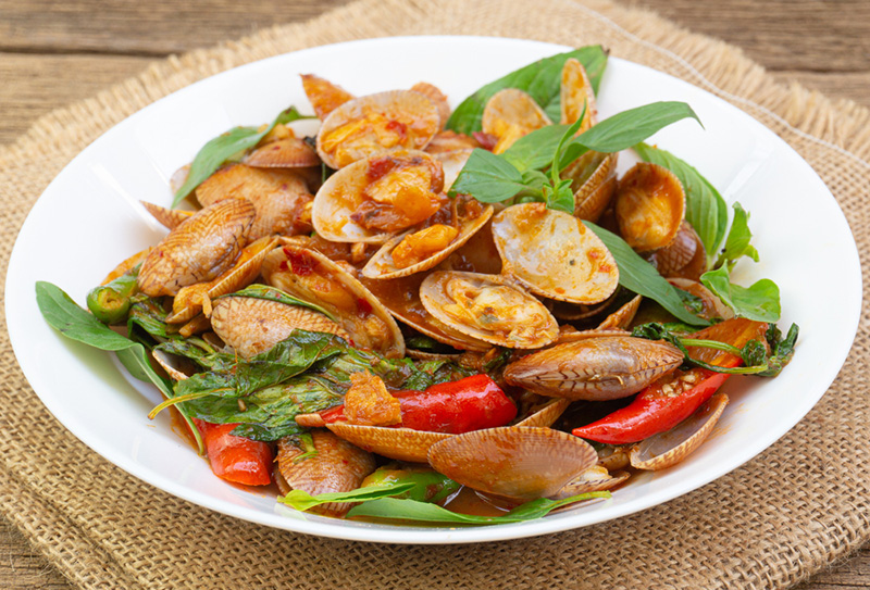 สูตรผัดหอยลาย หอยลายผัดน้ำพริกเผา สูตรอาหารไทย