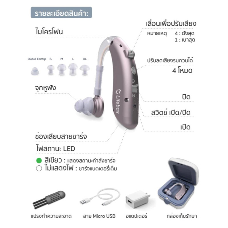 LIFEBOX L-HA 02 เครื่องช่วยฟัง แบบชาร์จLIFEBOX L-HA 02 เครื่องช่วยฟัง แบบชาร์จ