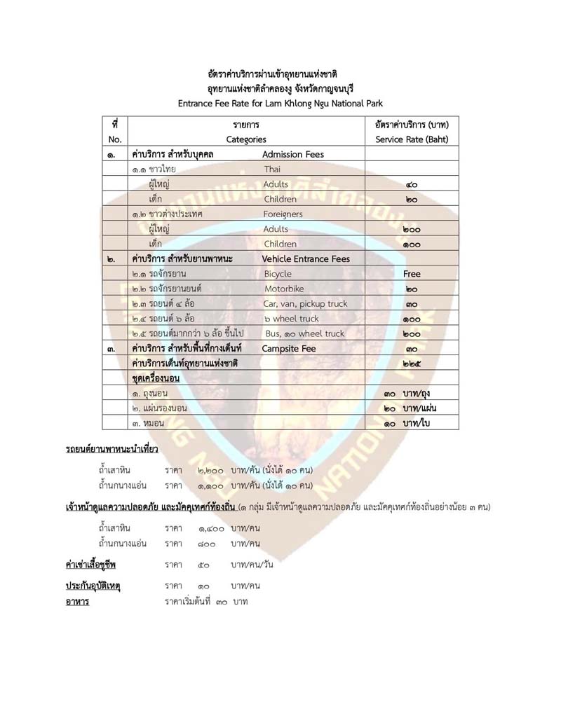 อัตราค่าบริการ ลำคลองงู 2567