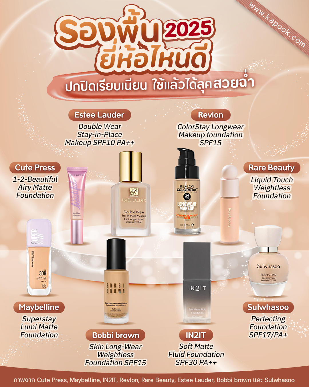 รองพื้น 2025 ยี่ห้อไหนดี ปกปิดเรียบเนียน ใช้แล้วได้ลุคสวยฉ่ำ