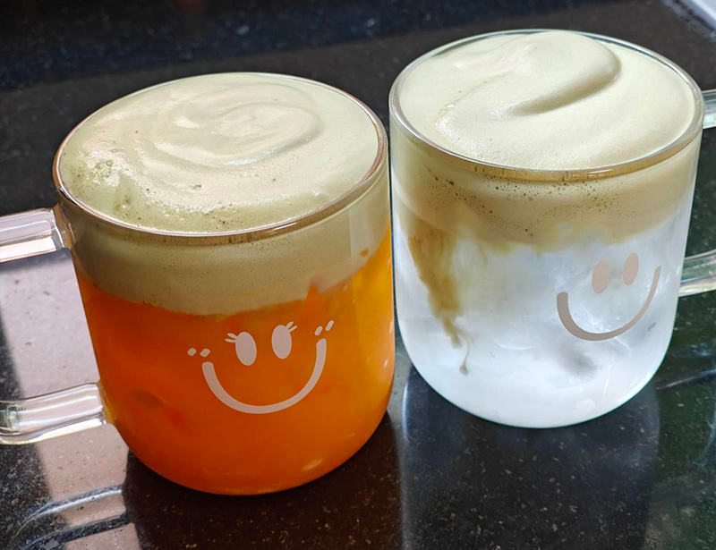 มัทฉะโฟมน้ำส้ม สูตรมัทฉะน้ำผลไม้ สูตรชาเขียว เมนูชาเขียว สูตรเครื่องดื่ม