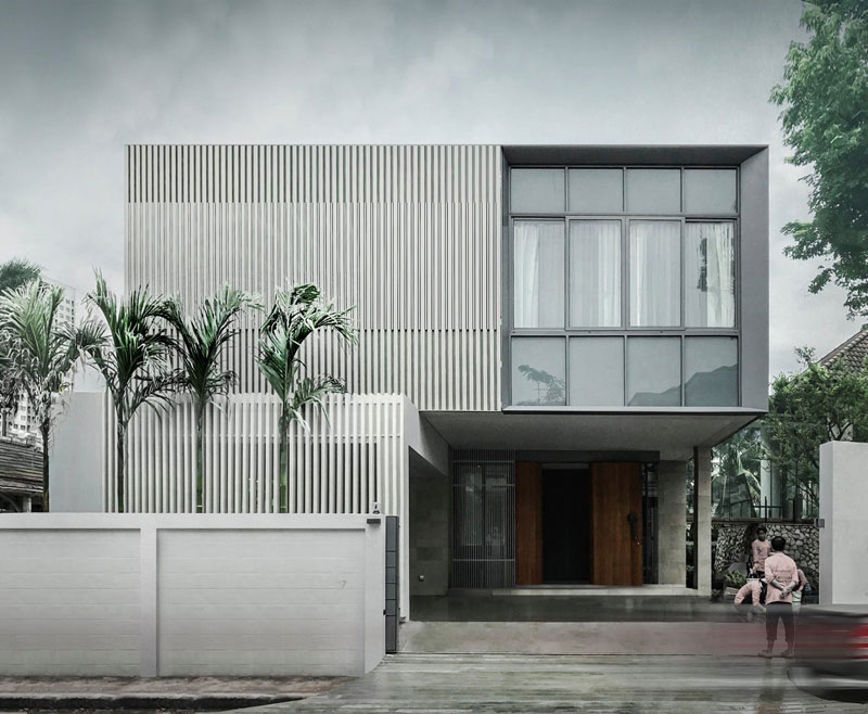 แบบบ้านทรงกล่องสองชั้นสไตล์โมเดิร์นทรอปิคอล