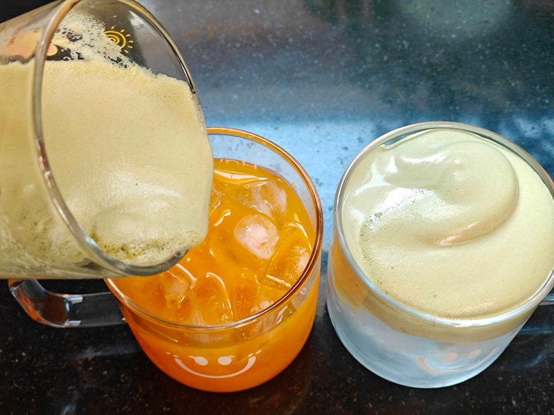 มัทฉะโฟมน้ำส้ม สูตรมัทฉะน้ำผลไม้ สูตรชาเขียว เมนูชาเขียว สูตรเครื่องดื่ม