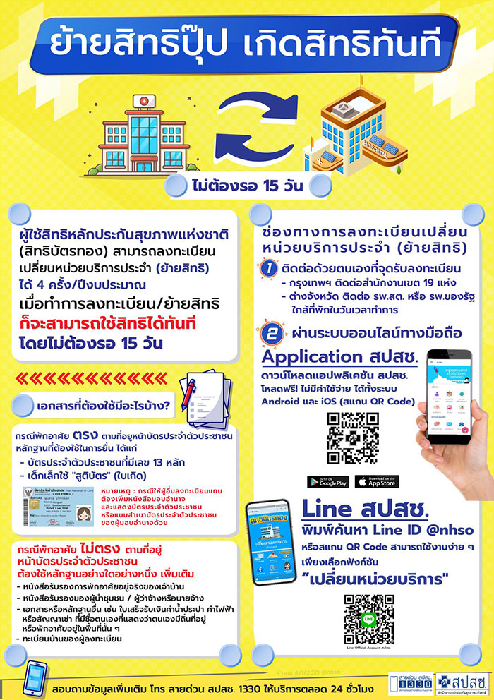 เมื่อย้ายสิทธิบัตรทอง จะสามารถใช้ได้ทันที ไม่ต้องรอ 15 วัน