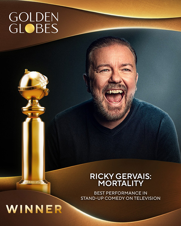 ริคกี้ เจอร์เวียส จาก Ricky Gervias: Mortality รางวัลการแสดงสแตนด์อัพคอมเมดี้ทางโทรทัศน์ยอดเยี่ยม รางวัลลูกโลกทองคำ Golden Globes 2026 ครั้งที่ 83