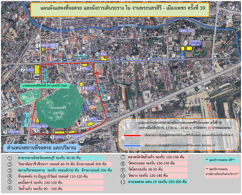 งานพระนครคีรี-เมืองเพชร 2569 ที่จอดรถ