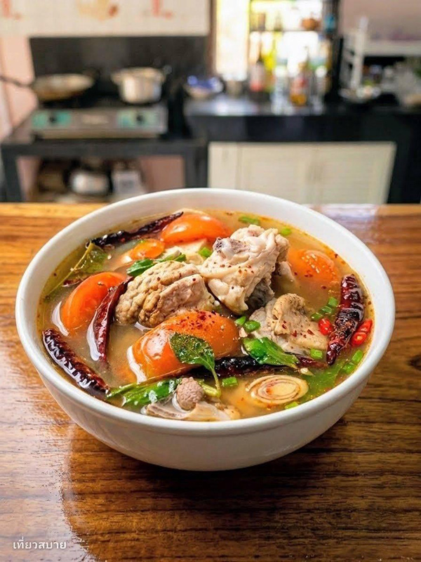 ต้มยำไก่ย่างใบกะเพรา เมนูต้มยำ เมนูไก่ย่าง สูตรอาหาร