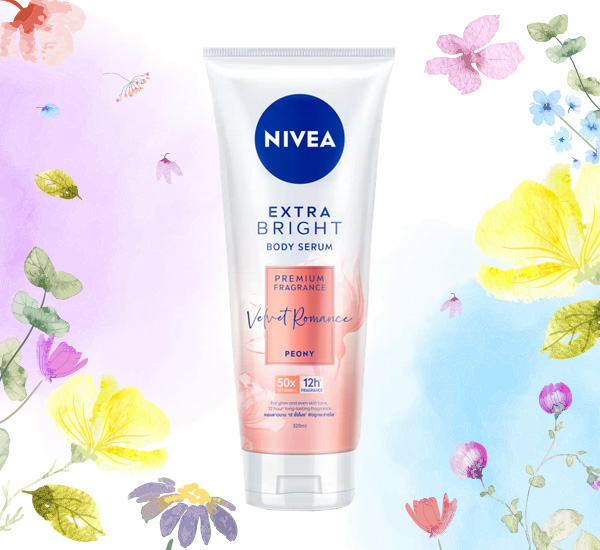 Nivea Extra Bright Body Serum Premium Fragrance Velvet Romance Peony