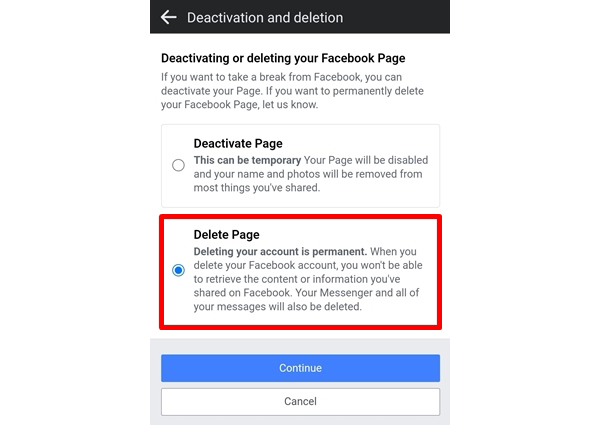 วิธีลบเพจ Facebook ในโทรศัพท์