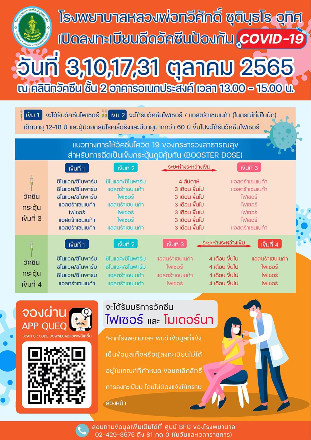 ฉีดวัคซีนโควิด โรงพยาบาลหลวงพ่อทวีศักดิ์ ชุตินฺธโร อุทิศ