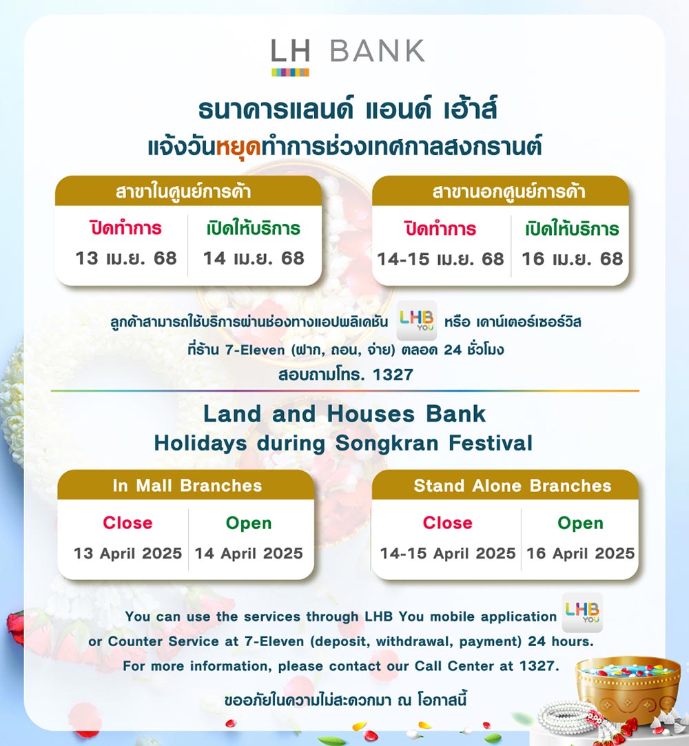 สงกรานต์ธนาคารปิดไหม LH Bank