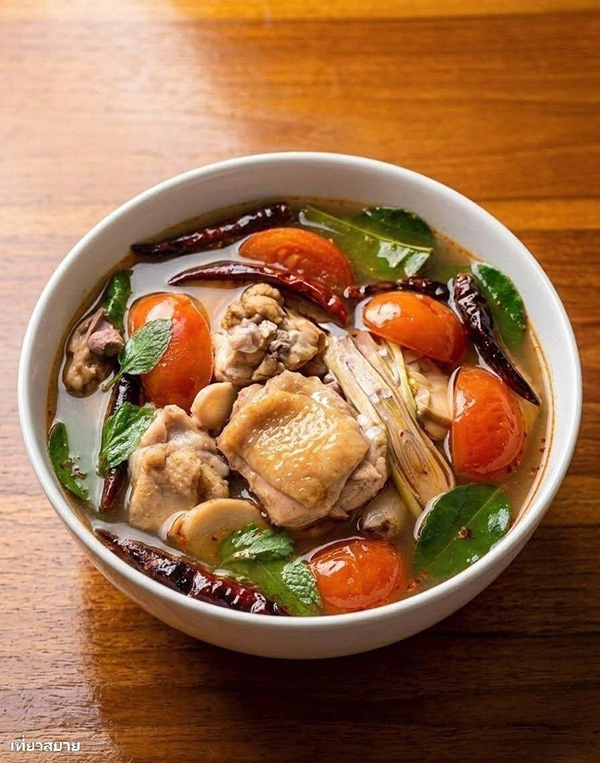 ต้มยำไก่ย่างใบกะเพรา เมนูไก่ อาหารไทย สูตรอาหาร