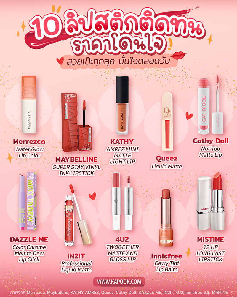 10 ลิปสติกติดทน