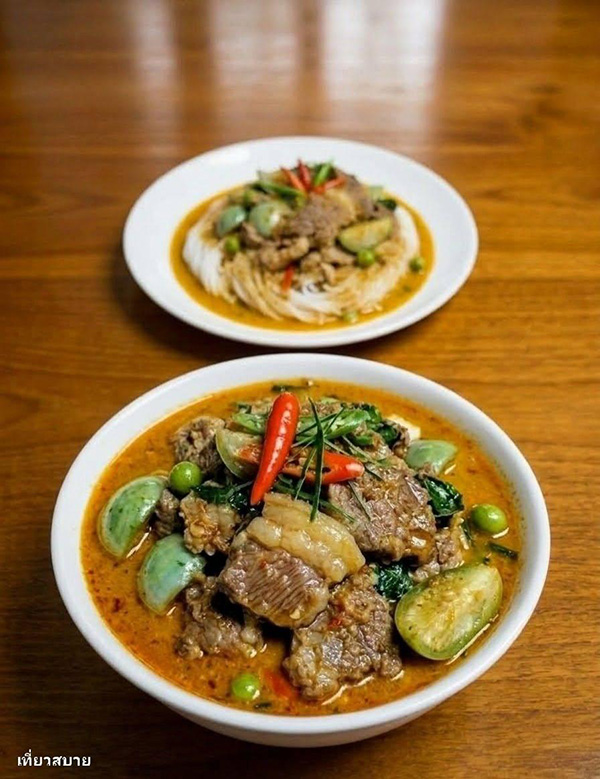 ขนมจีนแกงเนื้อ สูตรขนมจีนน้ำยา เมนูเนื้อ เมนูเส้น อาหารจานเดียว สูตรอาหาร