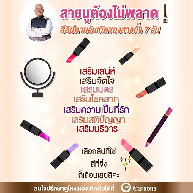 สีลิปสติก เสริมดวงตามวันเกิด