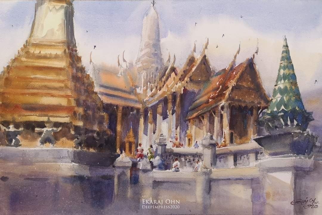 ภาพวาดสีน้ำวัดพระแก้ว