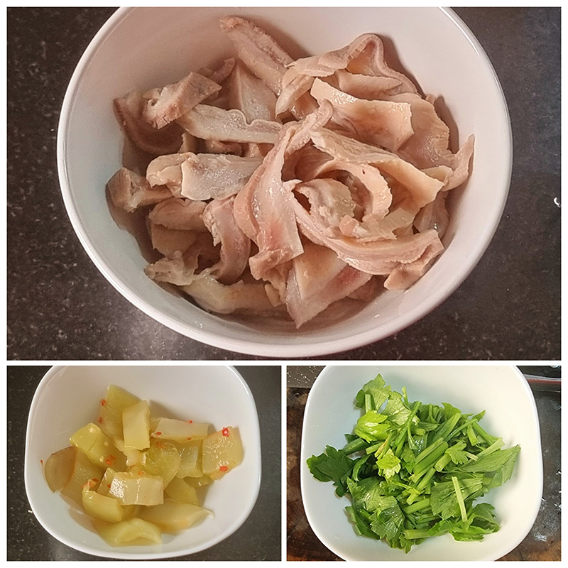 กระเพาะหมูผัดเกี่ยมฉ่าย หรือ ตือโต๋วผัดเกี่ยมฉ่าย เมนูกับข้าวต้ม ข้าวต้ม อาหารไทย สูตรอาหาร