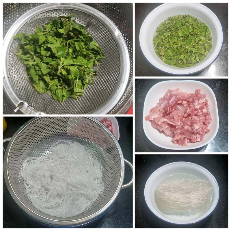 ผัดกะเพราหมู ใส่วุ้นเส้น กับไข่เจียวหมูสับ