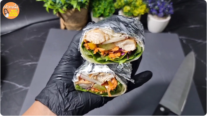 แรปไก่เทอริยากิ เมนูไก่ อาหารเพื่อสุขภาพ สูตรอาหาร วิธีทำ