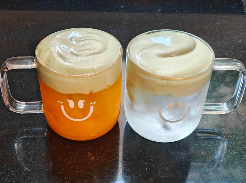 มัทฉะโฟมน้ำส้ม สูตรมัทฉะน้ำผลไม้ สูตรชาเขียว เมนูชาเขียว สูตรเครื่องดื่ม