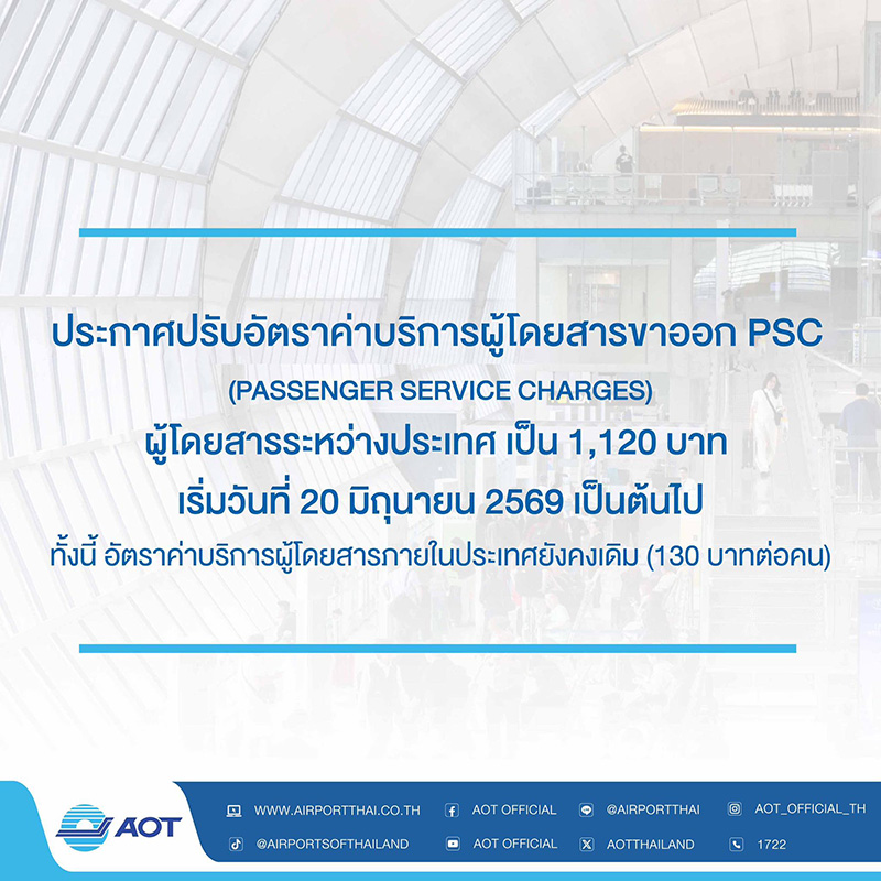 ปรับค่าบริการผู้โดยสารขาออกต่างประเทศ 2569