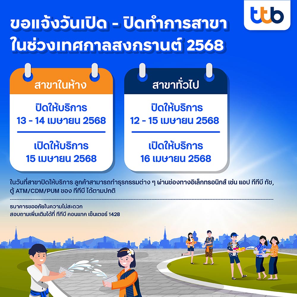 สงกรานต์ธนาคารปิดไหม ttb