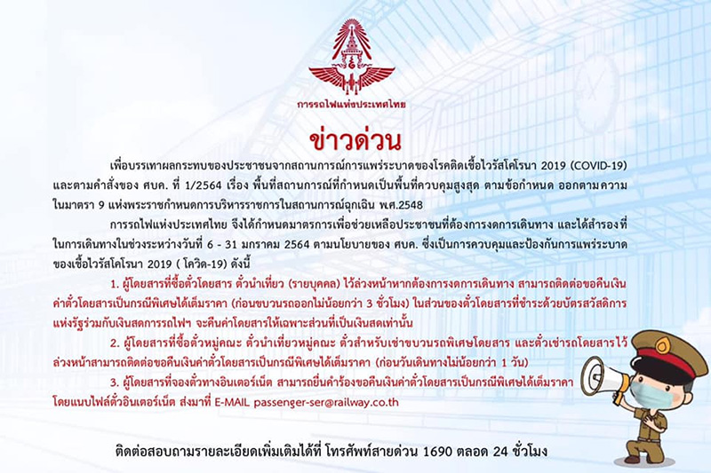 คืนตั๋วรถไฟ โควิด 19