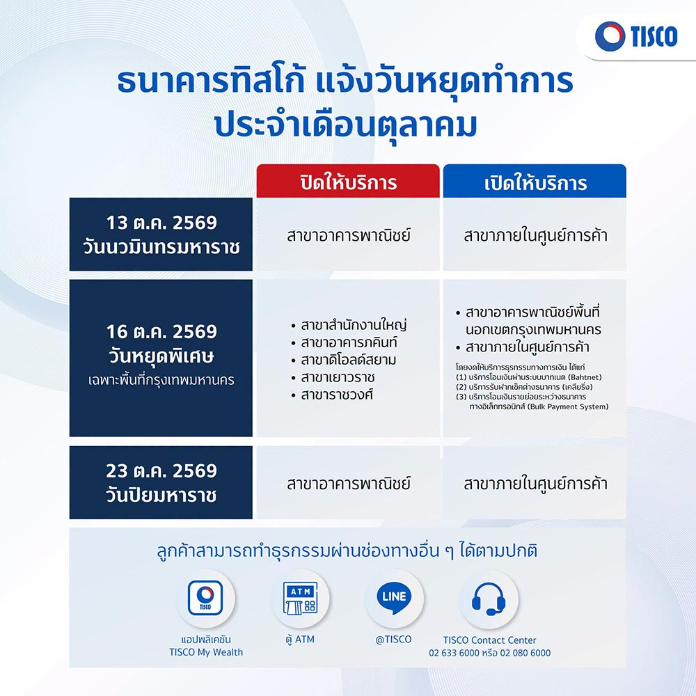 วันหยุด 16 ต.ค. ทิสโก้