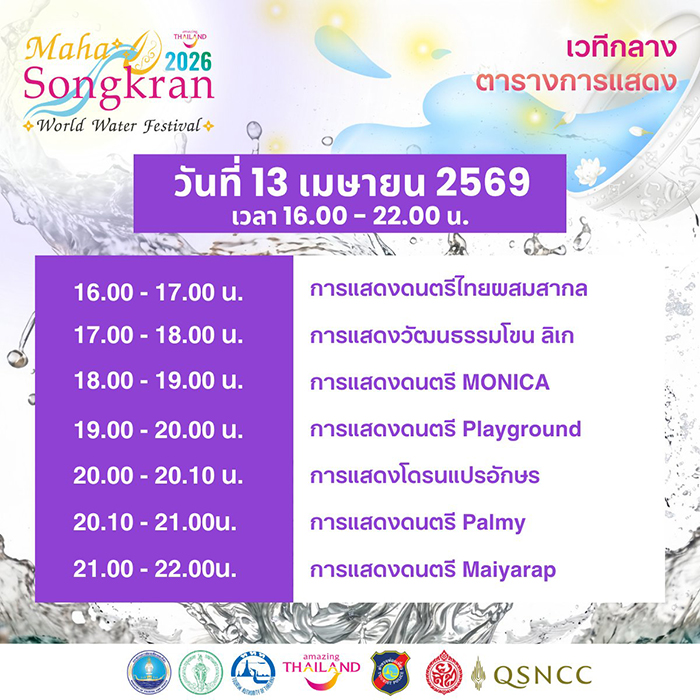 Maha Songkran World Water Festival 2026 การแสดง