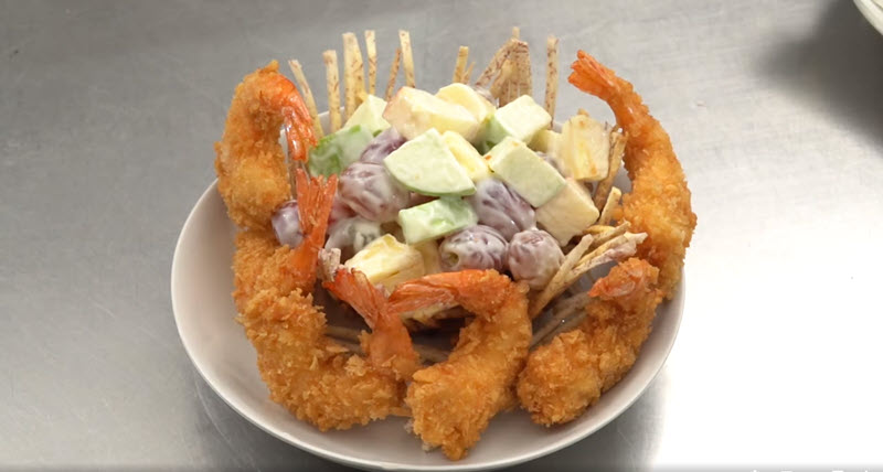 กุ้งทอดครีมสลัดผลไม้ กระทงเผือกทอด 