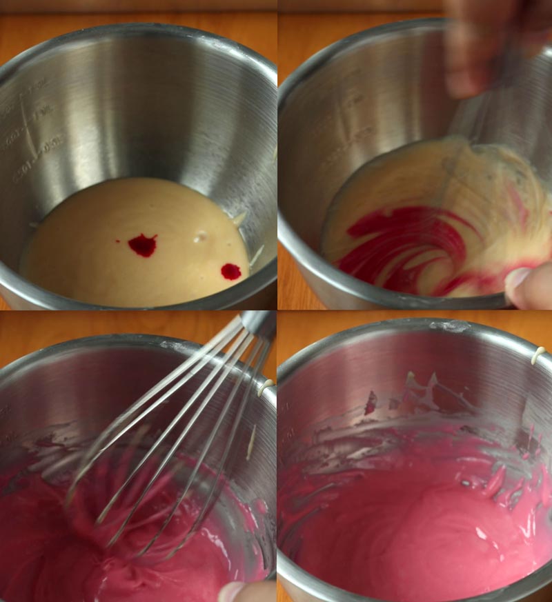 วิธีใส่สีผสมอาหารสีชมพู