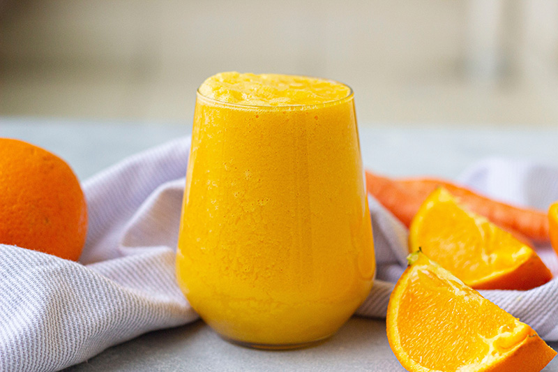 น้ำปั่นสูตรแครอท + ส้ม + เมล็ดแฟลกซ์ สูตรน้ำปั่นบำรุงสายตา น้ำปั่นเพื่อสุขภาพ เครื่องดื่มเพื่อสุขภาพ สูตรเครื่องดื่ม