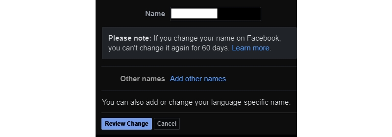 เปลี่ยนชื่อเพจ facebook