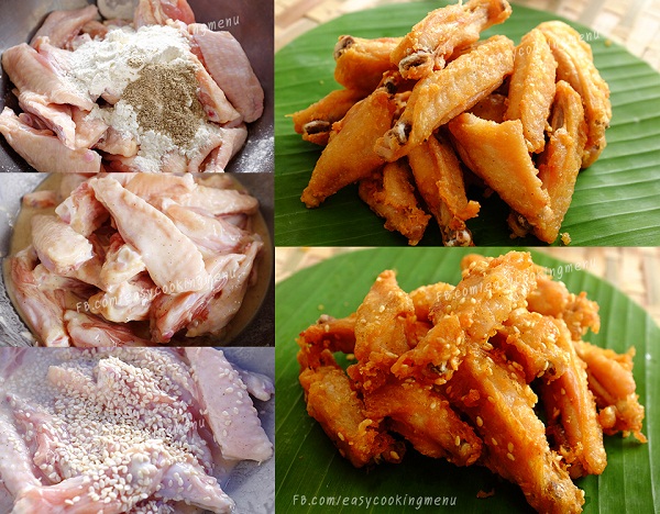 ปีกไก่ทอดน้ำปลางาขาว