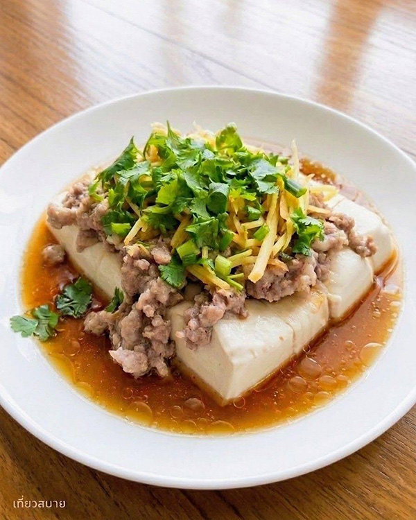 เต้าหู้ญี่ปุ่นนึ่งซีอิ๊วหมูสับ เมนูเต้าหู้ เมนูหมู เมนูนึ่ง สูตรอาหาร