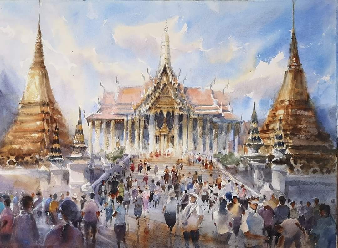 ภาพวาดสีน้ำวัดพระแก้ว