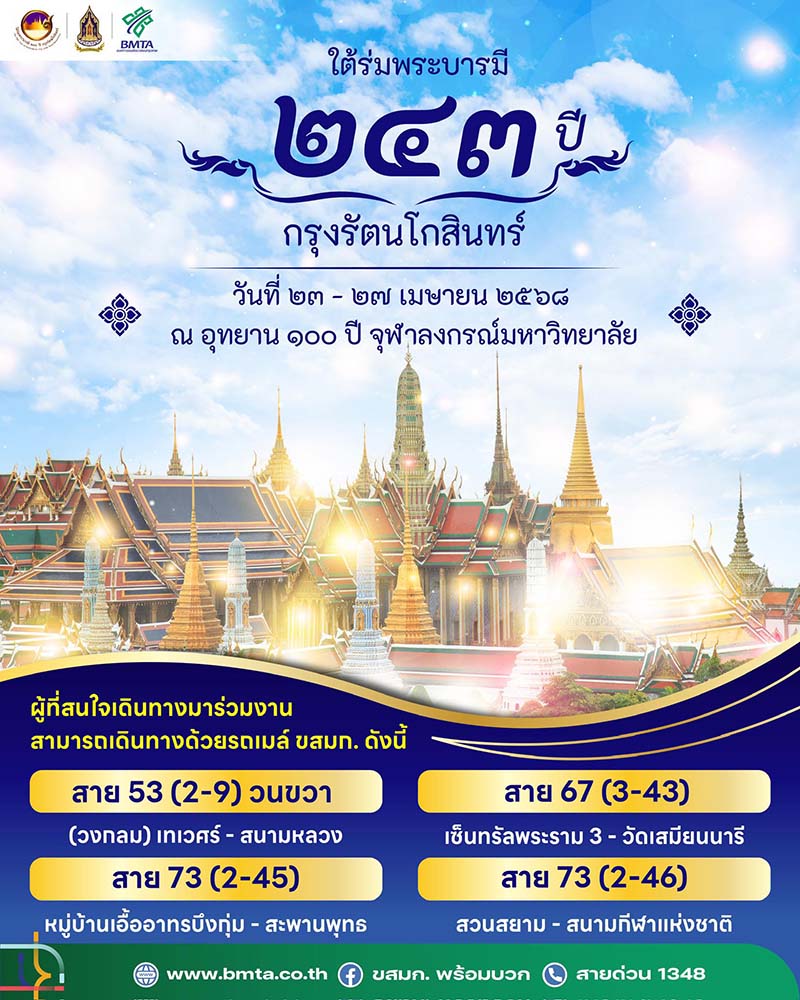 งานใต้ร่มพระบารมี 243 ปี กรุงรัตนโกสินทร์ การเดินทาง