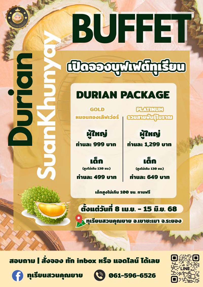 บุฟเฟต์ทุเรียน 2568 ทุเรียนสวนคุณยาย