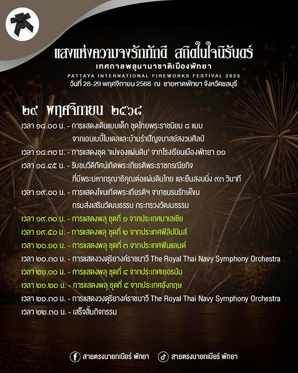 งานพลุพัทยา 2568 ตารางแสดงพลุ