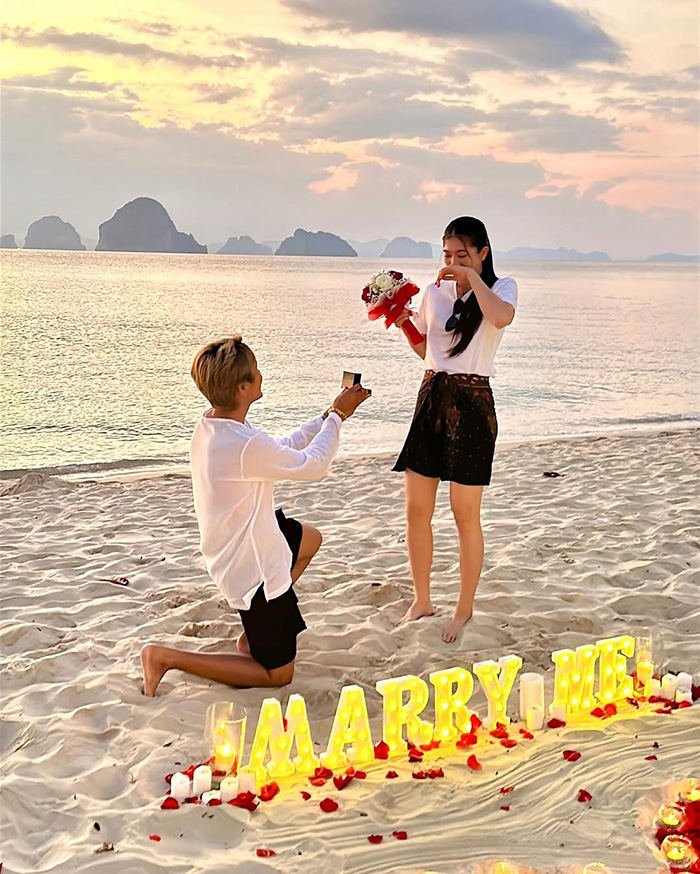 เทนนิส พาณิภัค หัวใจพองโต จูเนียร์ คุกเข่าริมทะเล Marry me