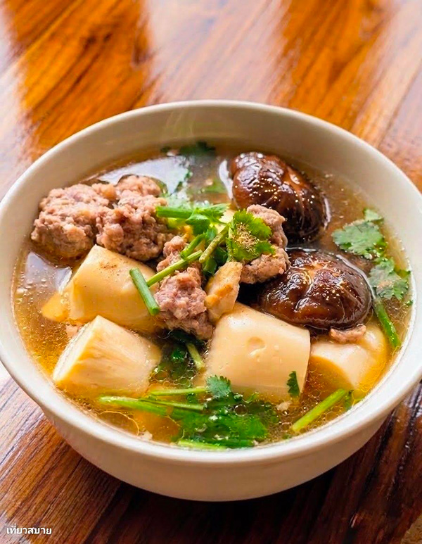 ต้มจืดเต้าหู้หมูสับเห็ดหอม ต้มจืด แกงจืด สูตรอาหาร