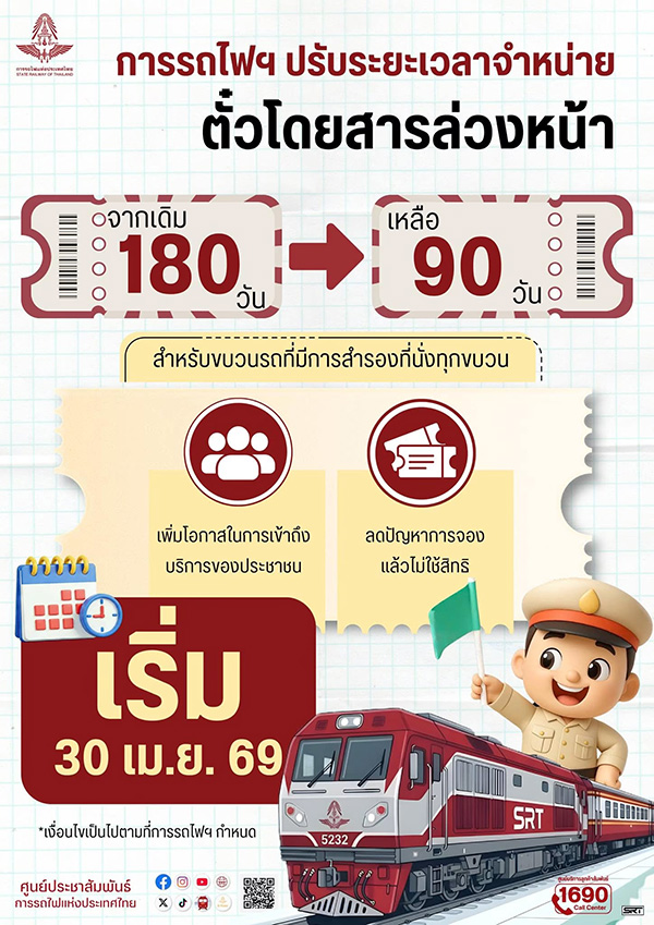 จองตั๋วรถไฟล่วงหน้าเทศกาลปีใหม่ 2570