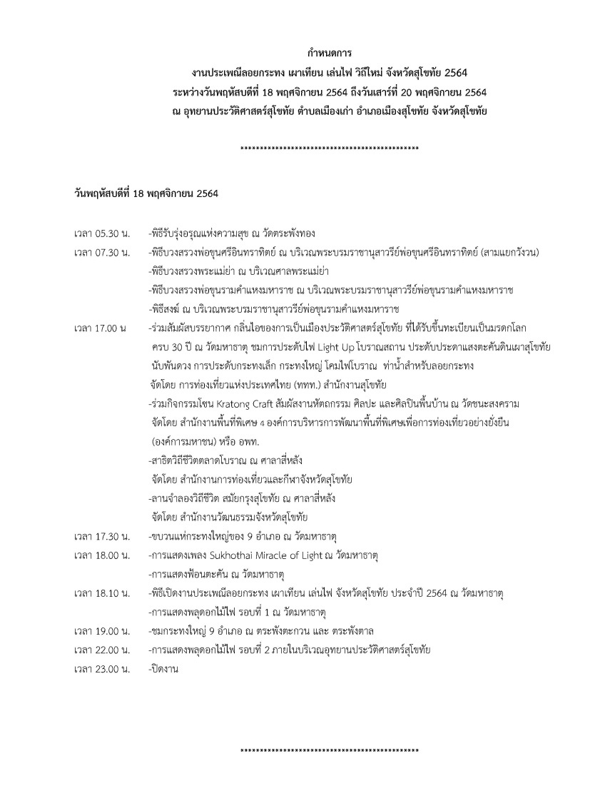 ลอยกระทงสุโขทัย 2564