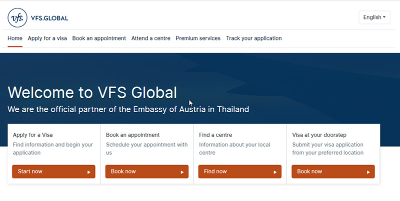 เว็บไซต์ ศูนย์รับคำร้องขอวีซ่า VFS ประเทศออสเตรีย